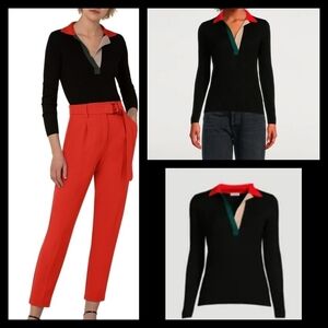 AKRIS‎ PUNTO Colour block Merino Wool Polo Sweater